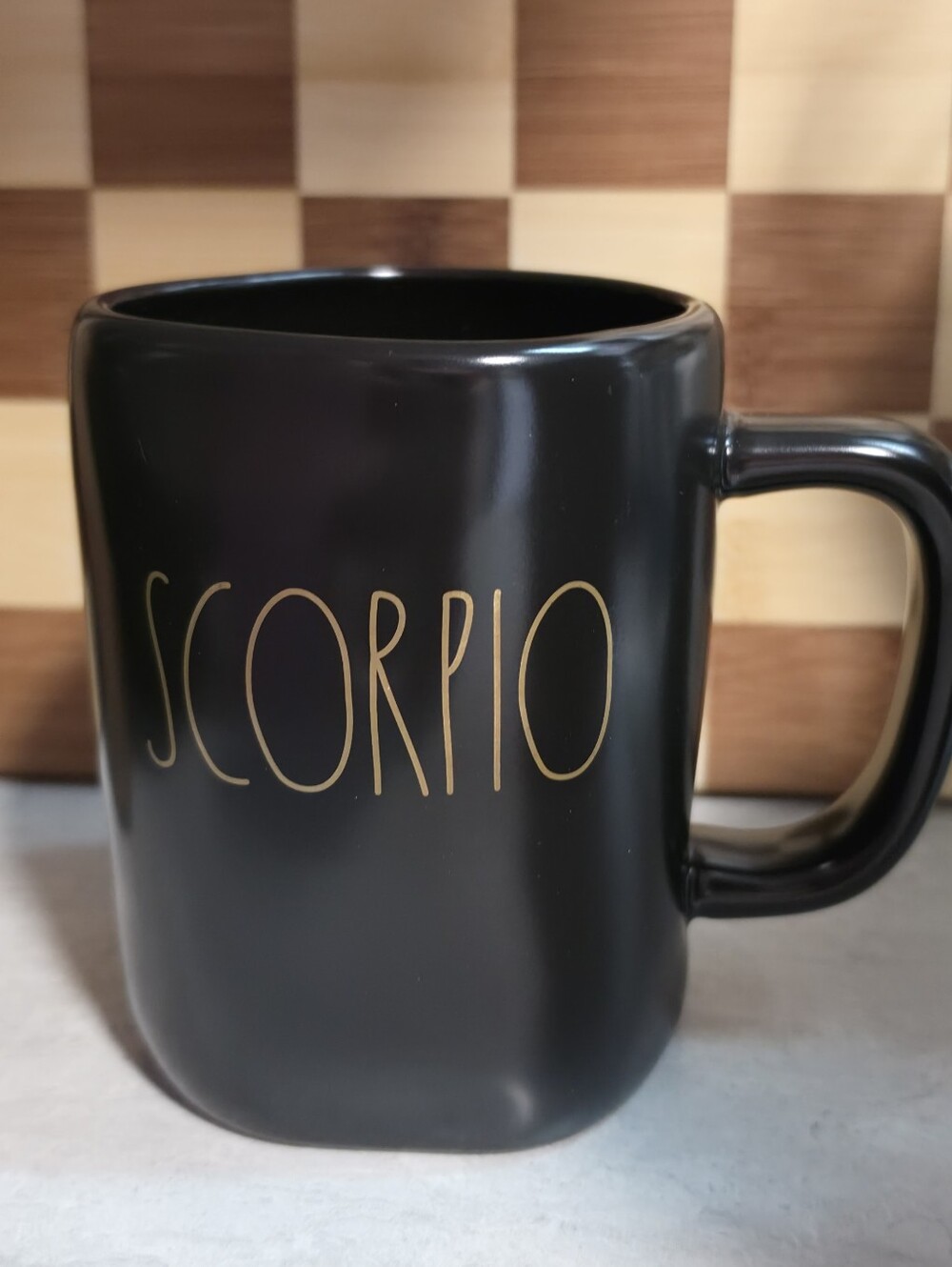 Rae Dunn SCORPIO Zodiac Black Ceramic Coffee Mug Gold Constellation Astrology Cu